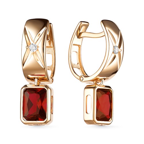 Золотые cерьги висячие с гранатом