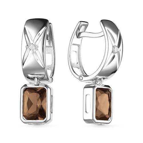 Серебряные cерьги висячие с раух-топазом