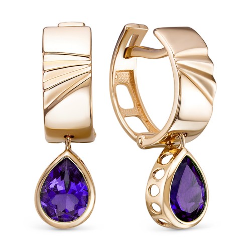 Золотые cерьги висячие с танзанитом