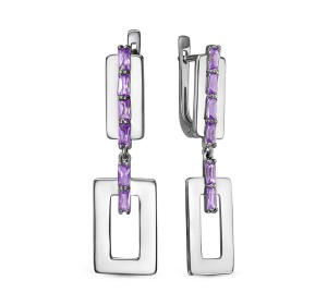Серебряные cерьги висячие с аметистом