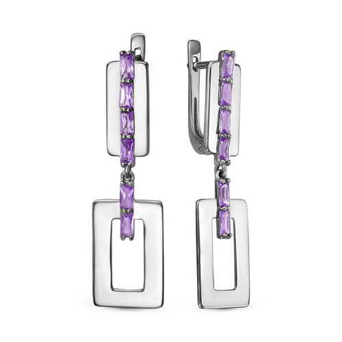 Серебряные cерьги висячие с аметистом