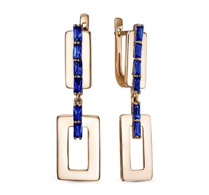 Золотые cерьги висячие с корундом