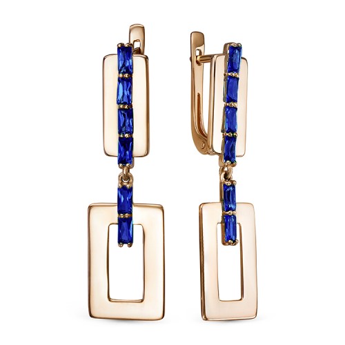 Золотые cерьги висячие с корундом