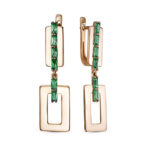 Золотые cерьги висячие с турмалином