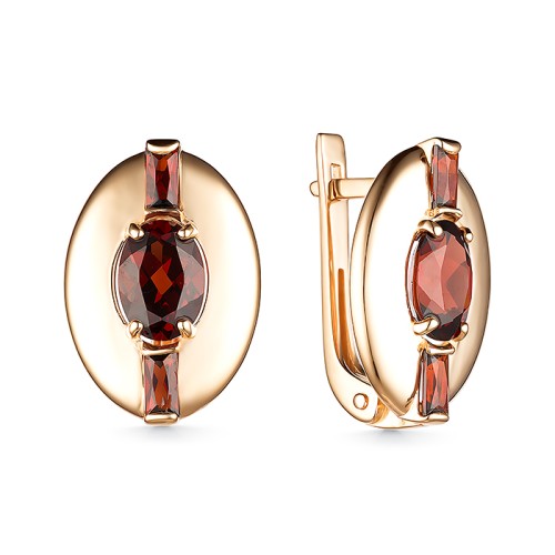 Золотые cерьги классические с гранатом