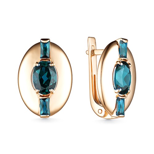 Золотые cерьги классические с лондон топазом