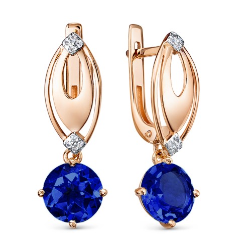 Золотые cерьги висячие с корундом