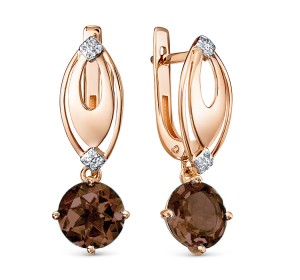 Золотые cерьги висячие с раух-топазом