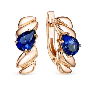 Золотые cерьги классические с корундом