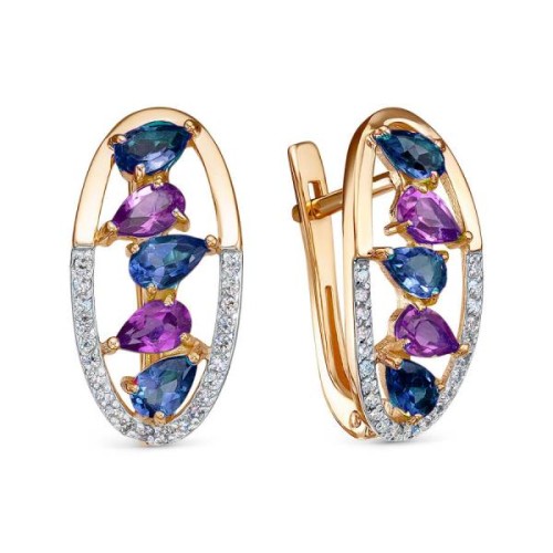 Золотые cерьги классические с полудрагоценными камнями