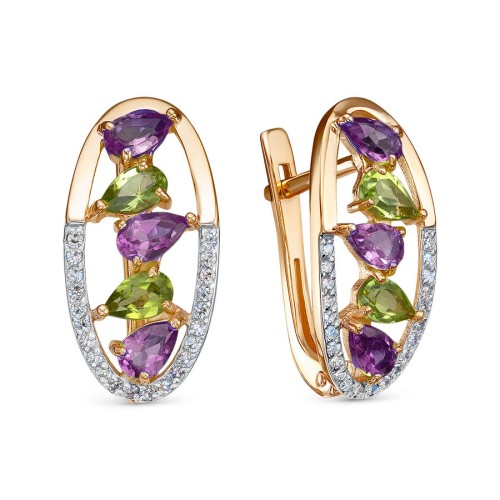 Золотые cерьги классические с полудрагоценными камнями