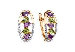 Золотые cерьги классические с полудрагоценными камнями