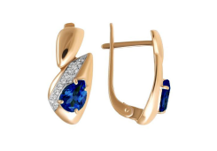 Золотые cерьги классические с корундом