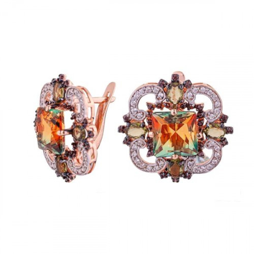 Серебряные cерьги классические с позолотой с кварцем