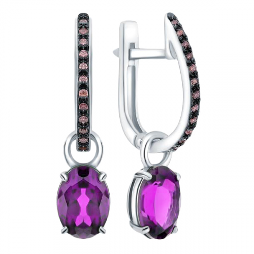 Серебряные cерьги висячие с аметистом