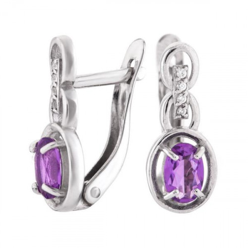 Серебряные cерьги классические с аметистом