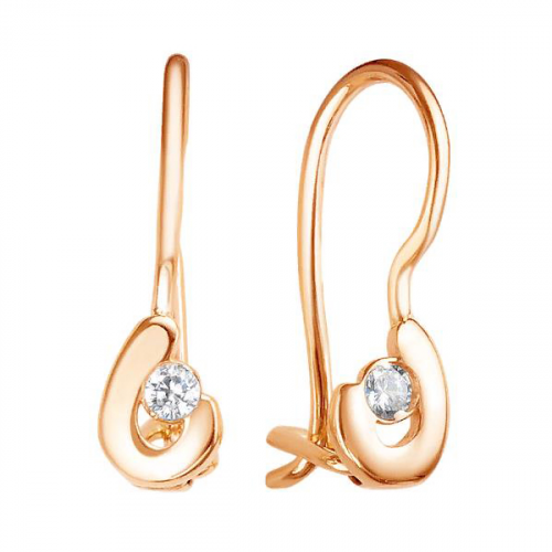 Золотые cерьги классические с фианитом