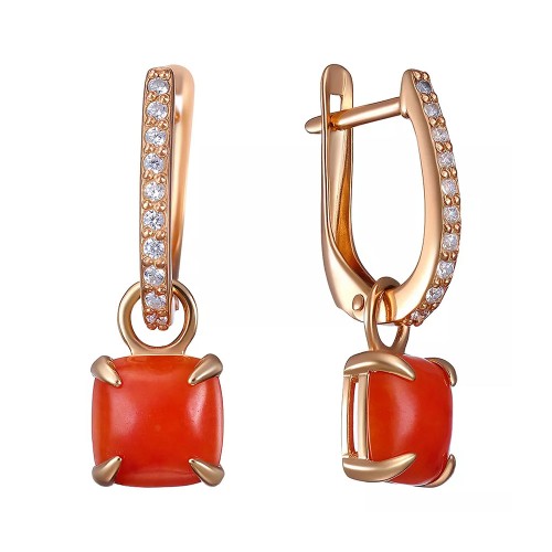 Серебряные cерьги висячие с кораллом