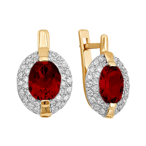 Золотые cерьги классические с гранатом