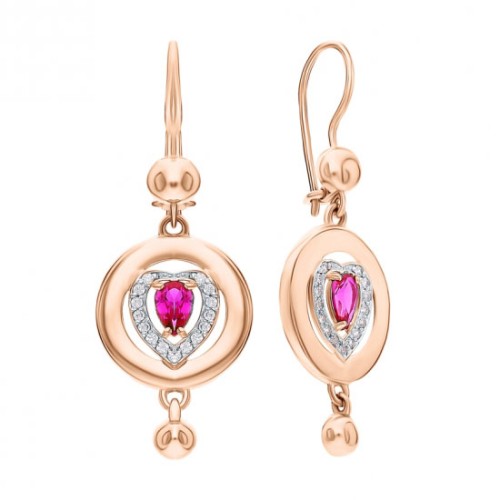 Золотые cерьги висячие с корундом