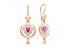 Золотые cерьги висячие с корундом