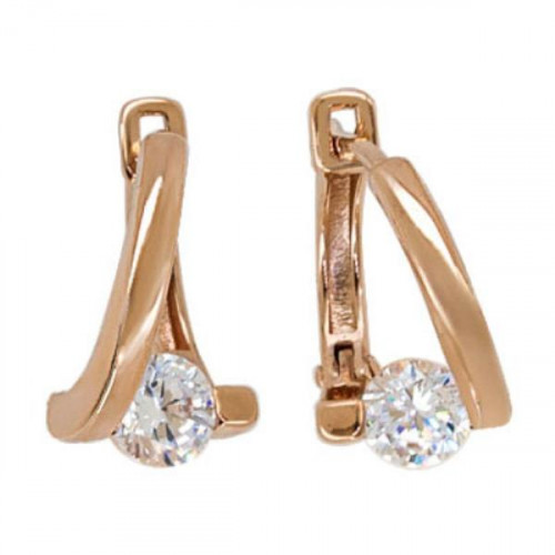 Золотые cерьги классические с фианитом