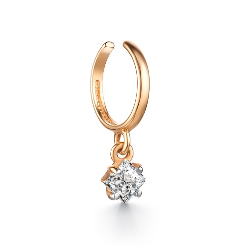 Золотая серьга классическая с фианитом