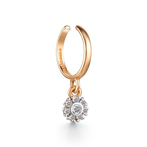 Золотая серьга висячая с фианитом