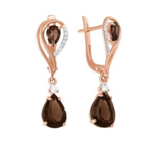 Золотые cерьги висячие с раух-топазом