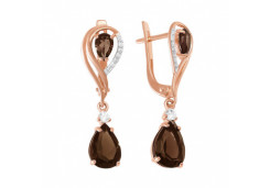 Золотые cерьги висячие с раух-топазом