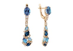 Золотые cерьги висячие с полудрагоценными камнями