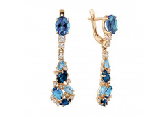 Золотые cерьги висячие с полудрагоценными камнями