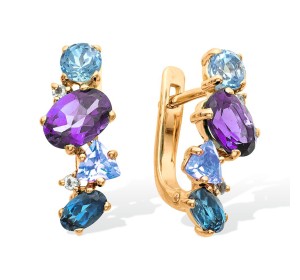 Золотые cерьги классические с полудрагоценными камнями