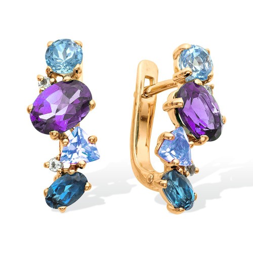 Золотые cерьги классические с полудрагоценными камнями