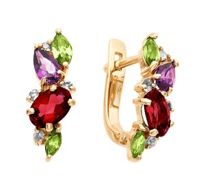 Золотые cерьги классические с полудрагоценными камнями