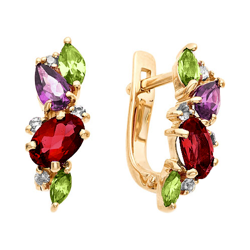 Золотые cерьги классические с полудрагоценными камнями