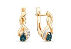 Золотые cерьги классические с лондон топазом