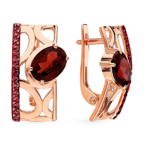 Золотые cерьги классические с гранатом