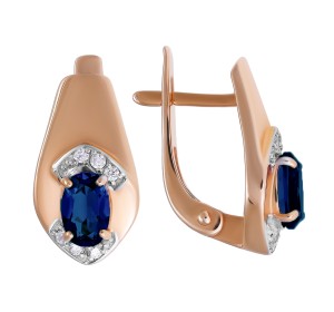 Золотые cерьги классические с корундом