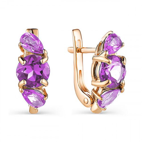 Золотые cерьги классические с аметистом