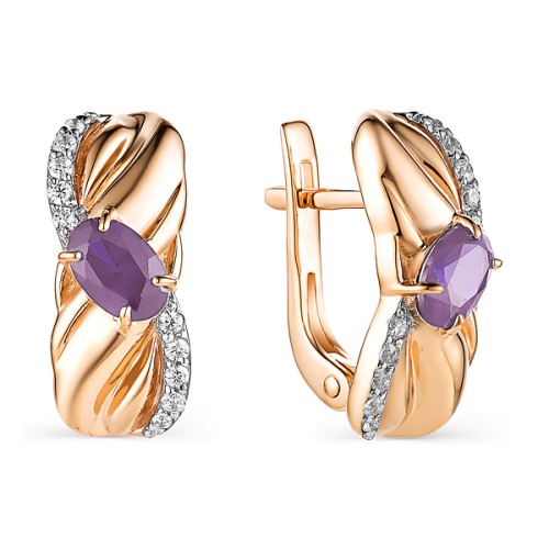 Золотые cерьги классические с аметистом