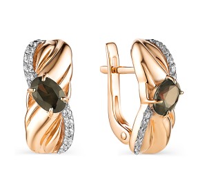 Золотые cерьги классические с раух-топазом