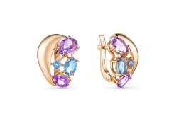 Золотые cерьги классические с полудрагоценными камнями