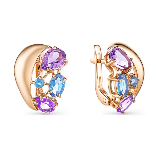 Золотые cерьги классические с полудрагоценными камнями