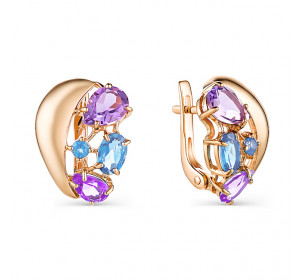 Золотые cерьги классические с полудрагоценными камнями