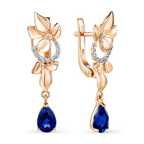 Золотые cерьги висячие с корундом