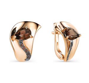 Золотые cерьги классические с раух-топазом