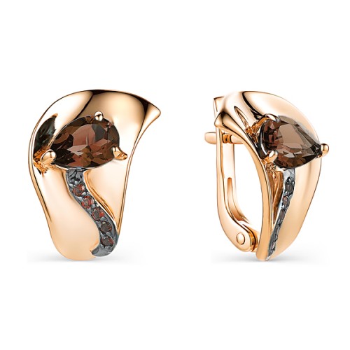 Золотые cерьги классические с раух-топазом