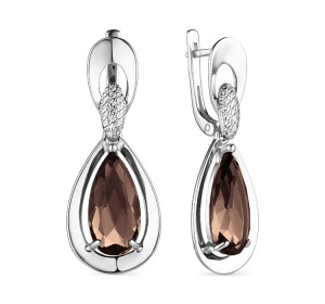 Серебряные cерьги висячие с раух-топазом