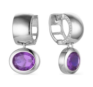 Серебряные cерьги висячие с аметистом